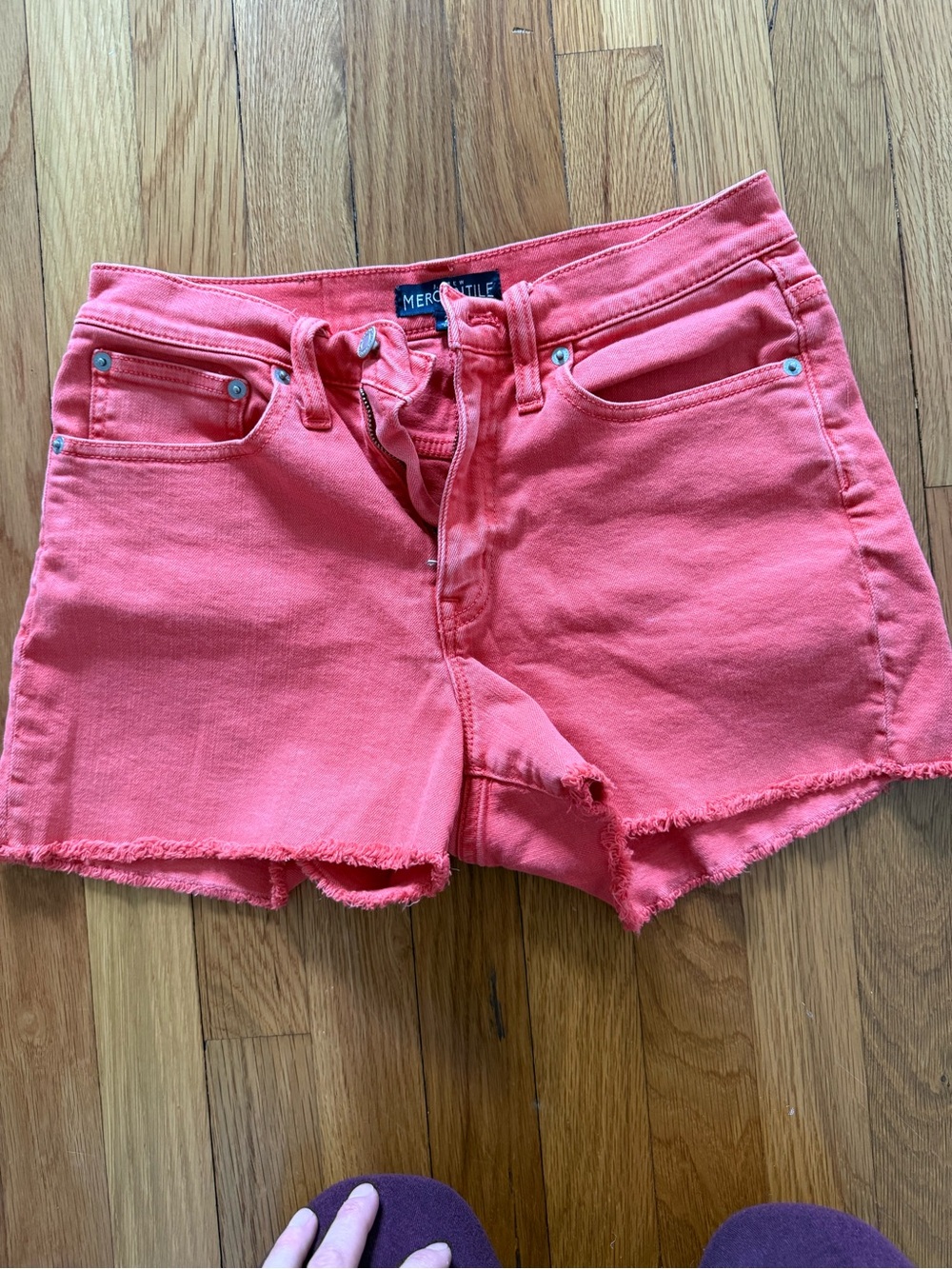 Coral Pink Denim Cutoff Shorts